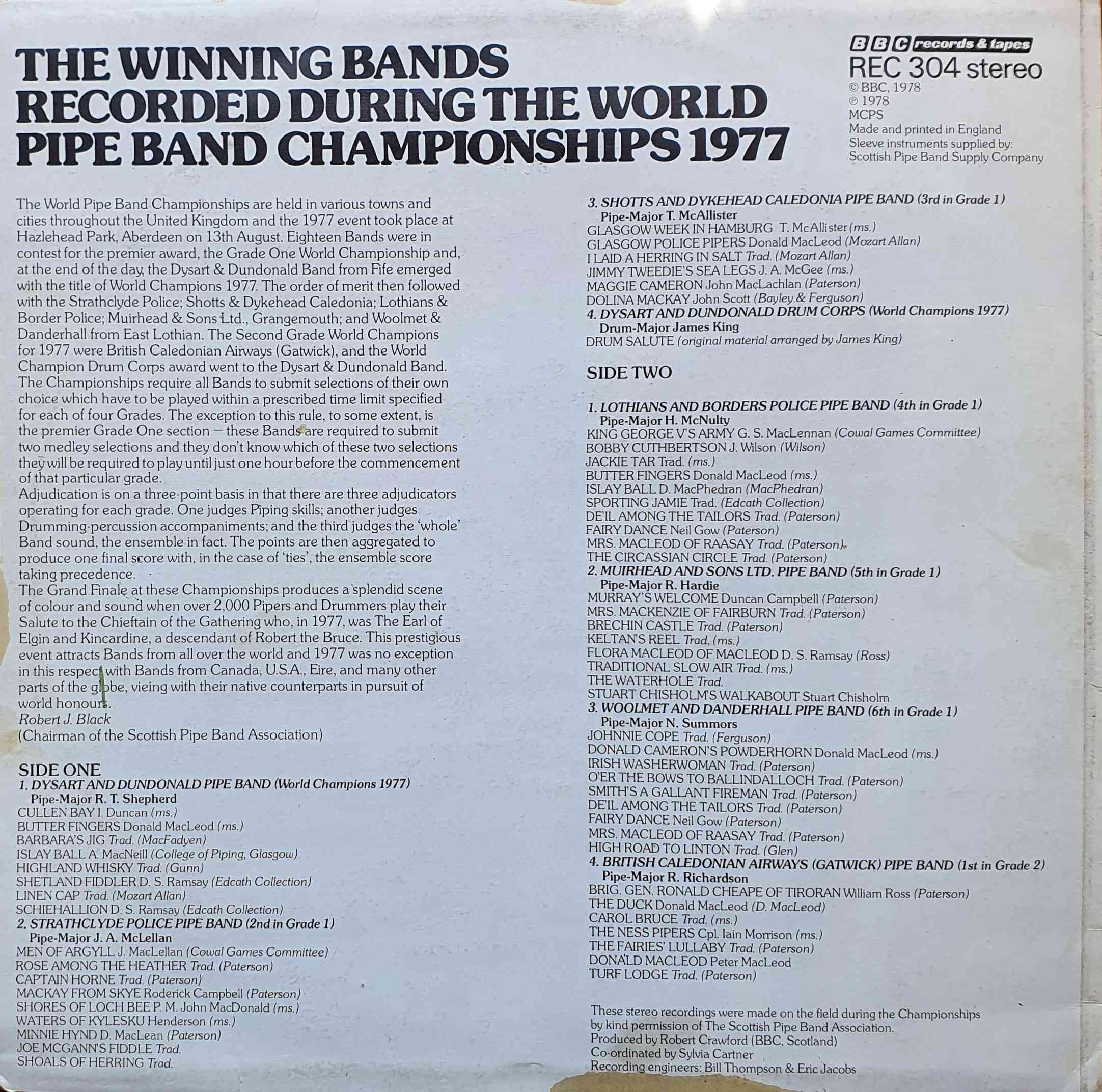 Picture of REC 304 World pipe band championships 1977 by artist Various from the BBC records and Tapes library
